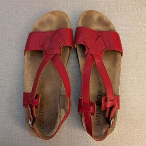Haflinger Red Leather Cork Sandals Women's S 39